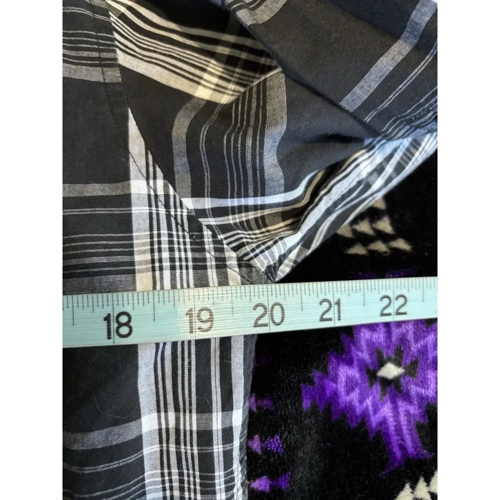 Air Walk Plaid White/Black Long Sleeve Button Up Shirt Size Large Pockets - Picture 5 of 5